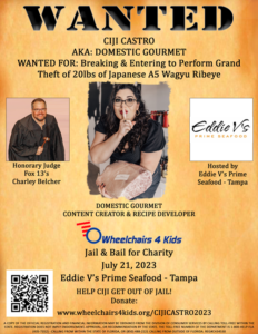 Wheelchairs 4 Kids 2023 Jail and Bail Wanted Poster for Ciji Castro